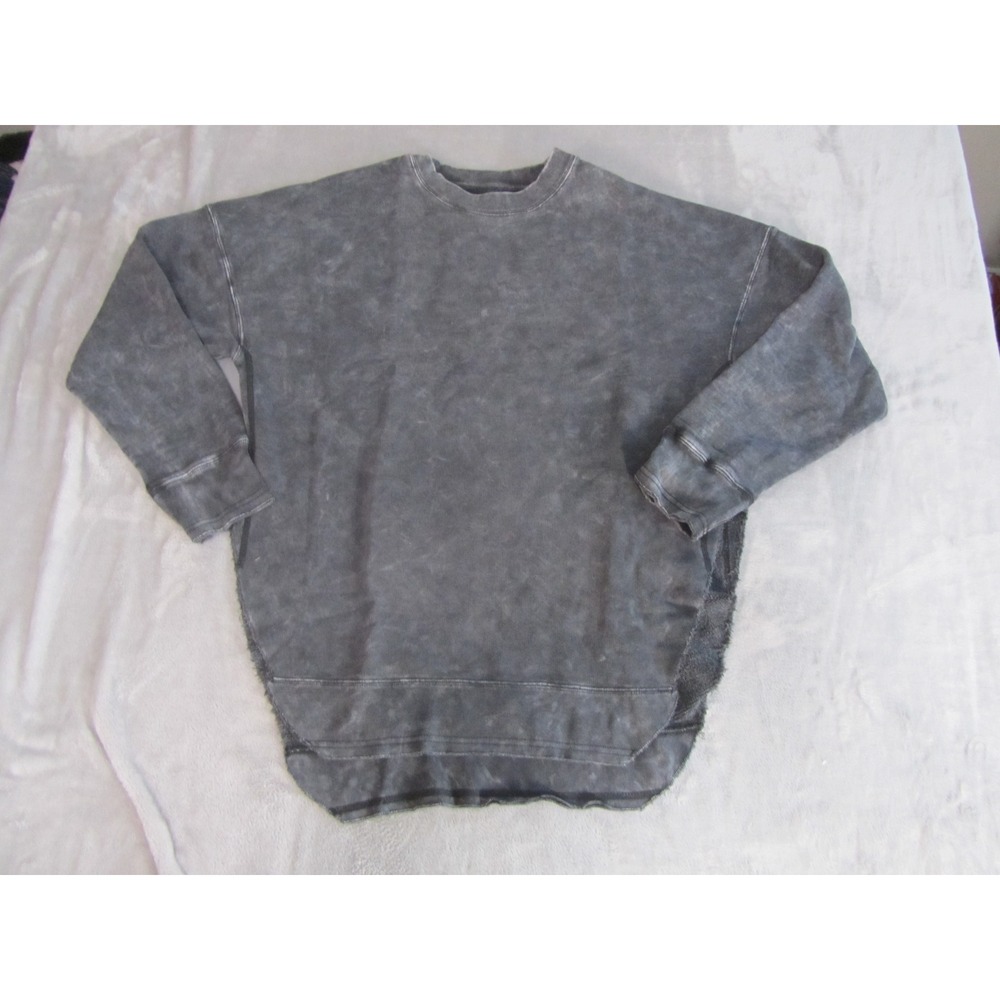 Pebby Forevee Womens Medium Charcoal Mineral Wash Oversized Raw Hem Sweatshirt